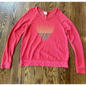 Sundry Stripe Rainbow Heart Sweatshirt Pink Red Pullover Women's Size Small (1)